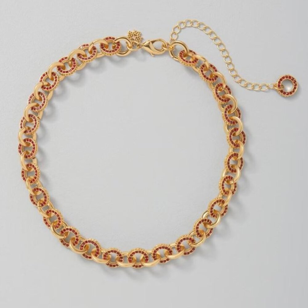 WHBM NWT Short Pave Ring Red Crystal Necklace